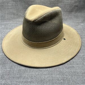 Vintage Orvis Oilskin Waxed Fishing Hat Brown Safari Fedora Bucket size Large